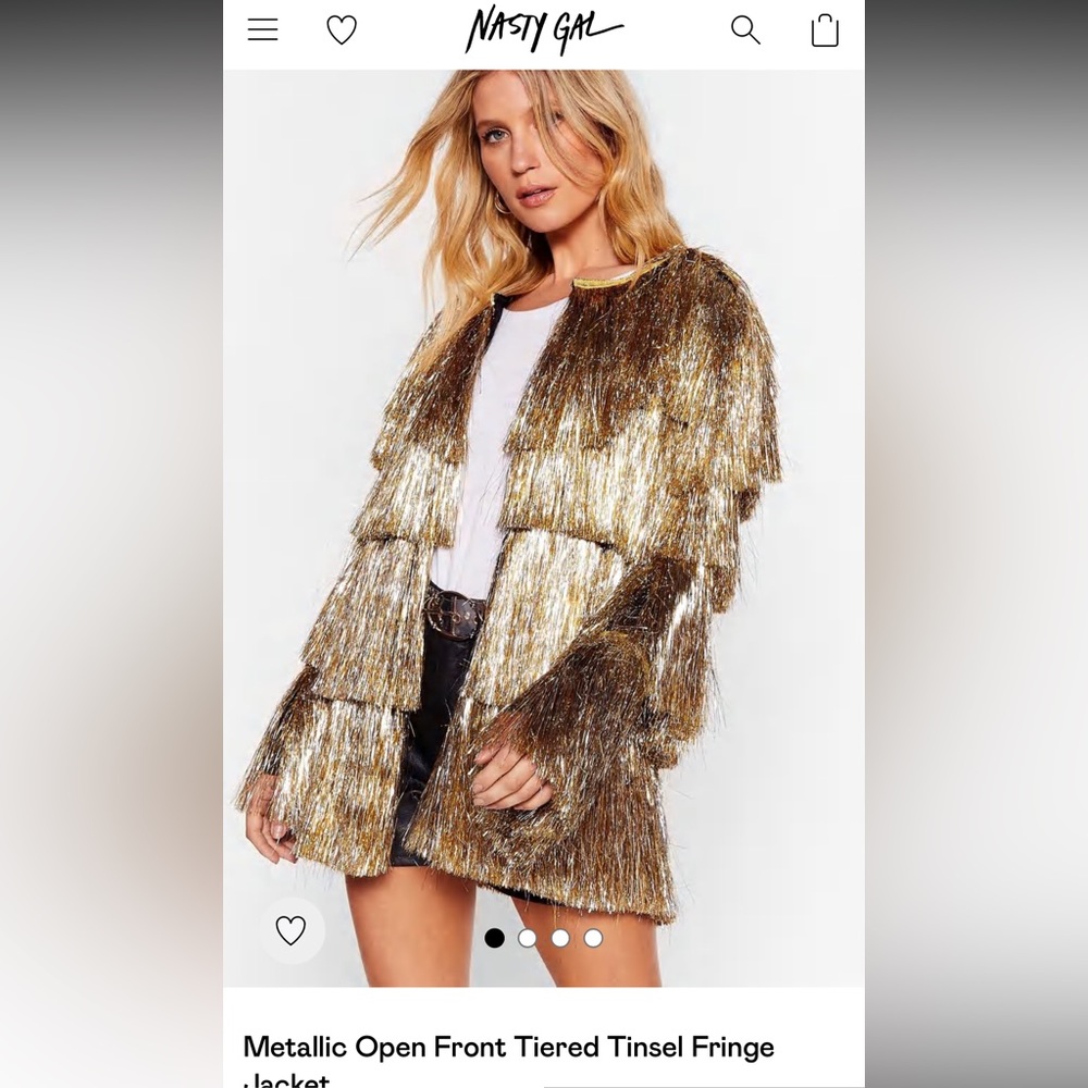 Nasty Gal Metallic Open Front Tiered Tinsel Fringe Jacket